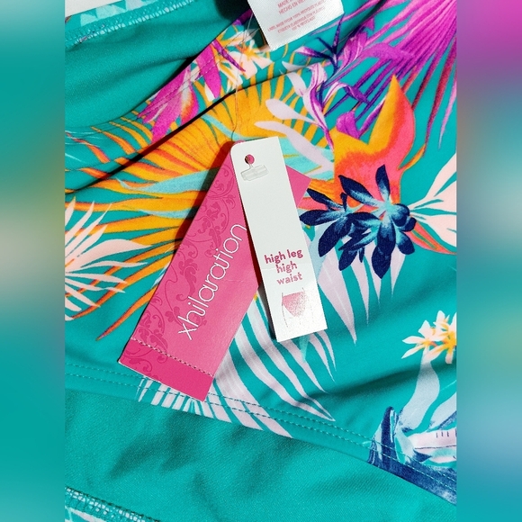 ⭐️5/$25 Xhilaration High Leg‎ High Waist Tropical Bikini Bottoms Size L - Picture 8 of 8